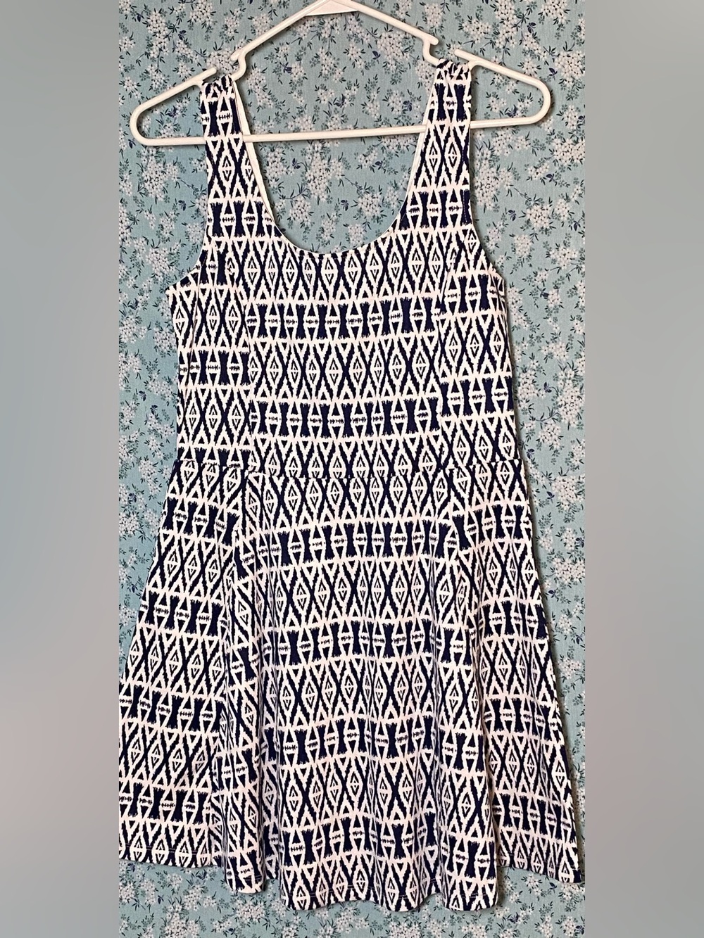 H&M White Dress with Navy Ikat Print